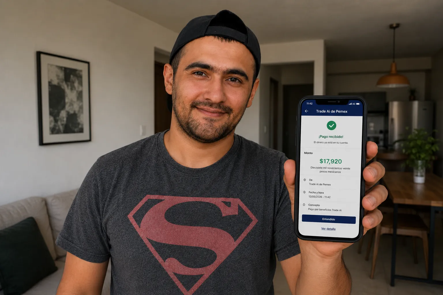 Mexicano contando los pesos recibidos del programa de inversión de Pemex